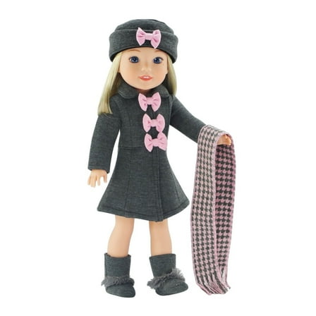 Emily Rose 14.5 Inch Wellie Wishers Doll Clothes 5 Piece Grey and Pink 14" Doll Coat Outfit