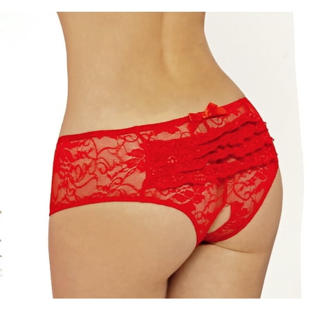 

Lacy Line Sexy Lace Open Crotch Boyshort Panties With Ruffle Bow Back