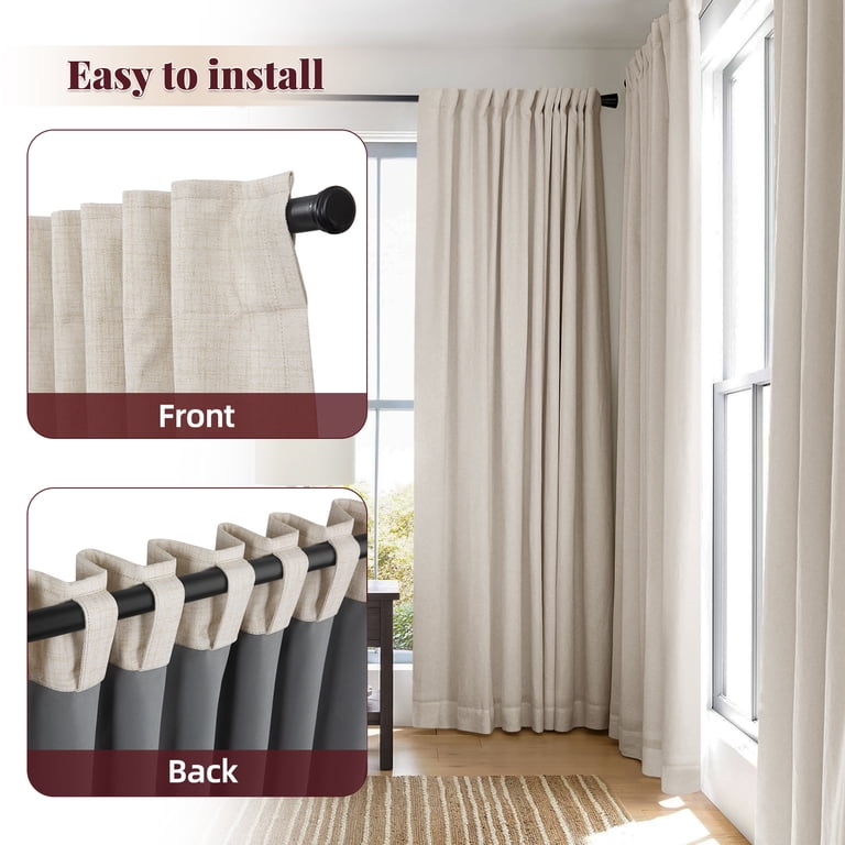 Rinwoc 100% Blackout Curtains, 2 Panels, 52x80 Inch, Linen-Look Textured - Thermal Insulated Room Darkening Drapes