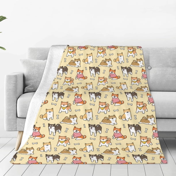 Fotbe Cartoon Shiba Inu Dog Manta de Franela Acolchonada con Estampado, Súper Suave y Esponjosa, Extra Grande para Sofá, Cama, Uso Todo el Año-40"x30"