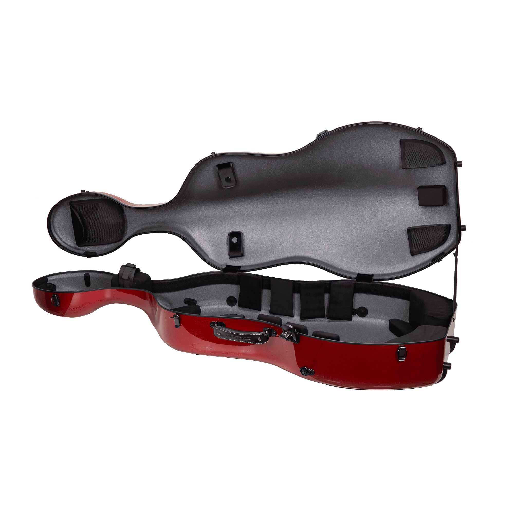 Crossrock Ultra Carbon Fiber Case fits 4/4 Full Size Cello, Super lightweight as 6 lb, with Protective Cover, TSA Lock -Pearlescent Red