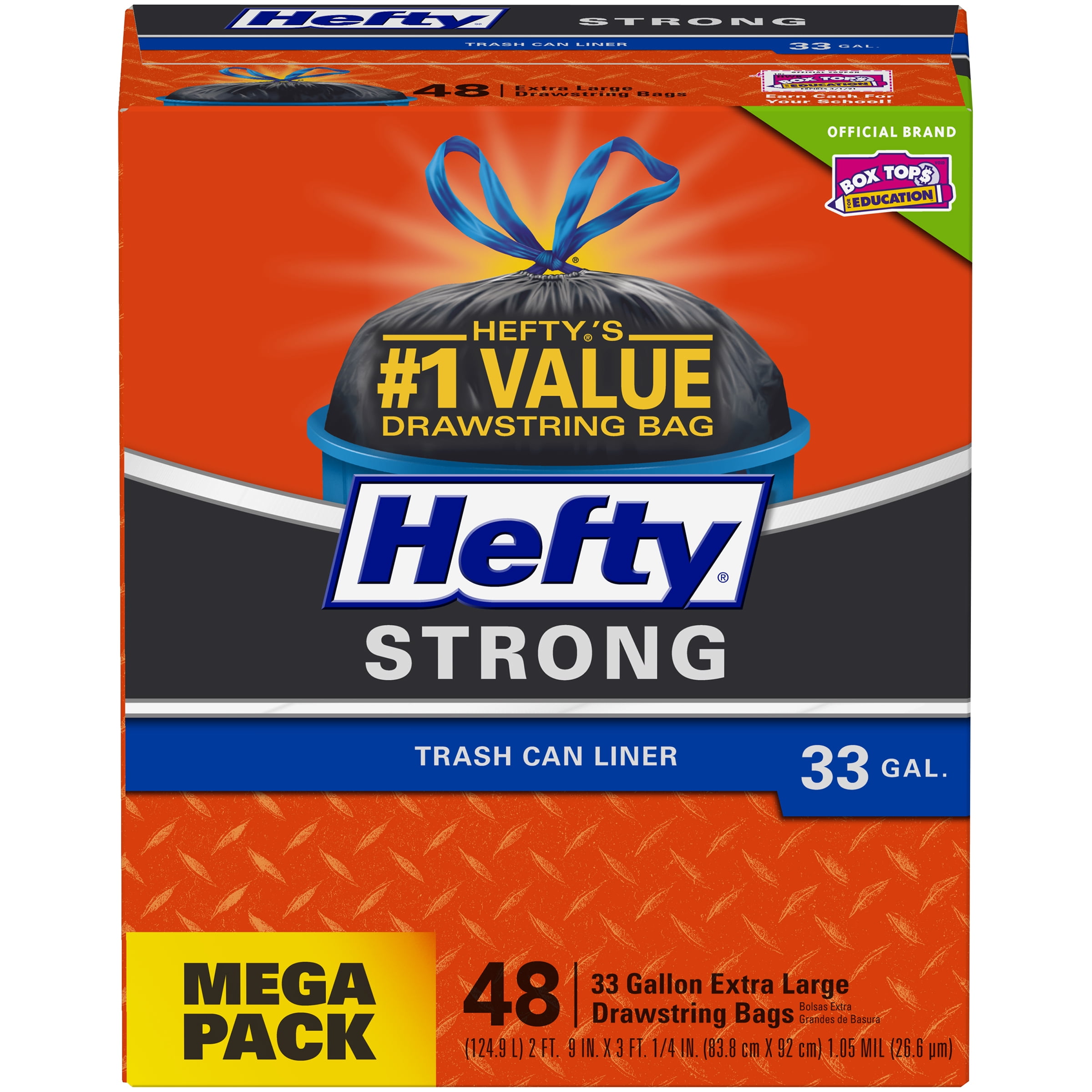 Hefty Strong Large Black Garbage Bags, 33 Gallon, 48 Count