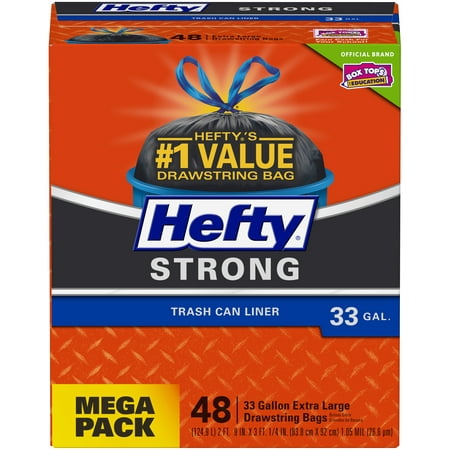 Hefty Strong Large Black Garbage Bags, 33 Gallon, 48