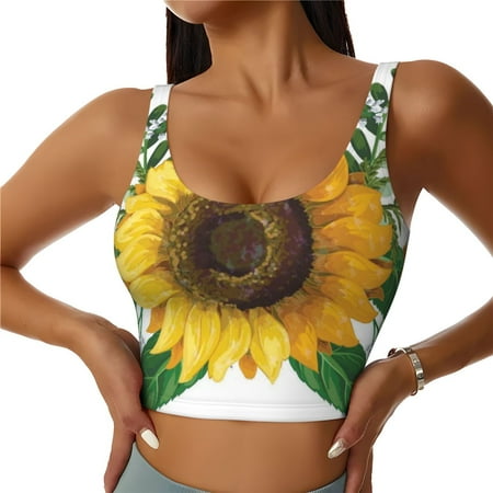 Jgfou Sunflowers (2) Print Womens Sports Bra - Padded Workout Sports Bras Crop Tank Top