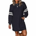 thumbnail image 2 of Women's Fashion Striped Sports Hoodie Dress Long Sleeve Round Neck with Pocket for Winter Casual Wear and Outdoor Activities,Navy,2XL, 2 of 6