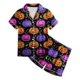 thumbnail image 4 of Dmsael Little Girl Pajamas Baby Girl Halloween Silk Pajamas Set Button Down Pumpkin Ghost Short Sleeve Shirts Tops and Shorts Satin Pj Sets, 4 of 6