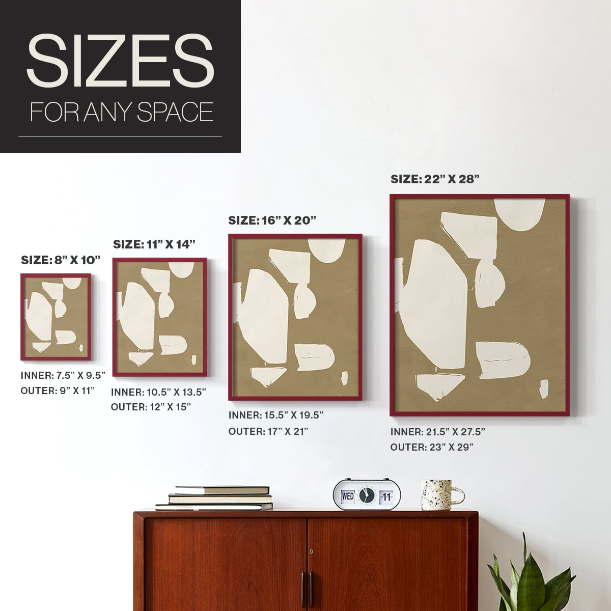 Chunky Abstract II Framed Print in Red Solid Wood Framed Print No Nail Hanging