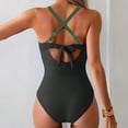 thumbnail image 4 of VISALY One Piece Swimsuits Tummy Control Ruched Push Up Color Block Crisscross V Neck Tie Back Full Coverage Bathing Suit Slimming Swimwear Wide Straps Swim Suit Wrap Swimwear Blackish Green L, 4 of 5