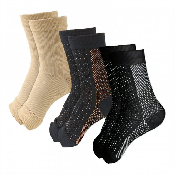 TELOLY 3Pairs Ankle Compression Sleeve,Pressure Value 15-20 Ankle Sleeve,Unisex Design Ankle Support for Women,Style1,S/M