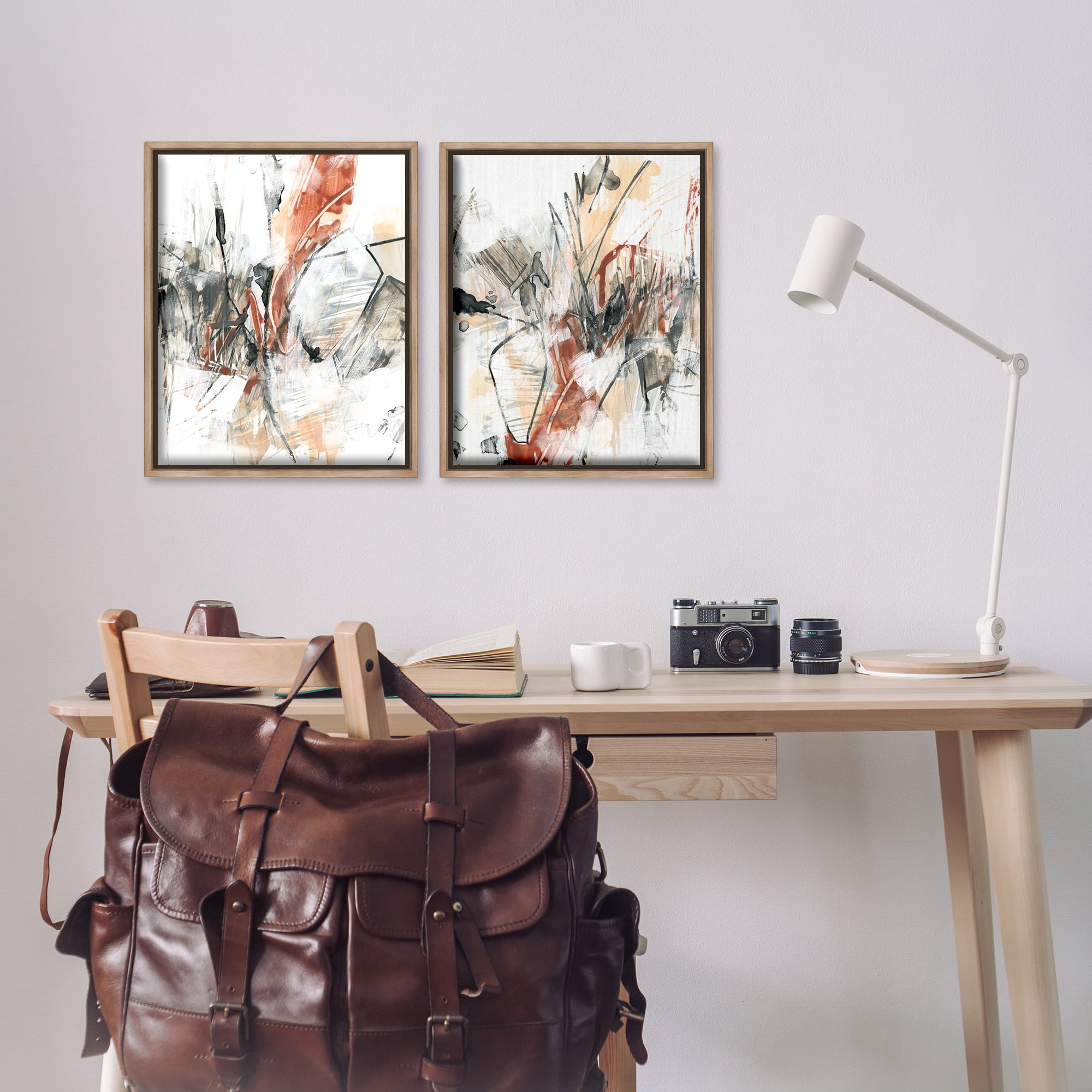 Stupell Industries Chaotic Scribbles Abstracts Abstract Painting Brown Floater Framed Canvas Art Print Wall Art, 17 x 21, Set of 2