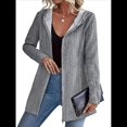 thumbnail image 2 of Abrigo de Invierno Elegante para Mujer, Cárdigan con Capucha, Mangas Largas y Cremallera, Otoño/Invierno Gris S, 2 of 8