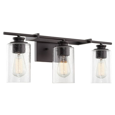 

Kira Home Graham 23.5 3-Light Modern Farmhouse Vanity / Bathroom Light + Seeded Glass Shades Oil Rubbed Bronze Finish