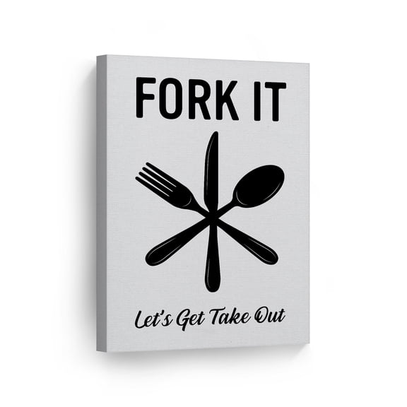 Smile Art Design Fork It Let's Get Take Out Quote Kitchen Canvas Wall Art Print Restaurant Cafe Dining Room Farmhouse Decor Modern Housewarming Gift Ready to Hang 22x15