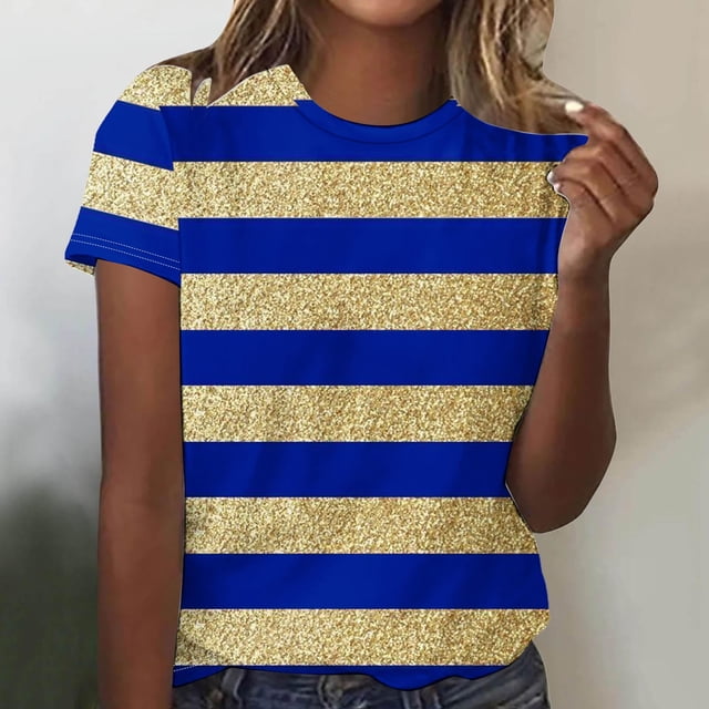 Fiudx Liquidación de Ahorros de Verano Camiseta Informal de Manga Corta con Cuello Redondo y Estampado a La Moda para Mujer