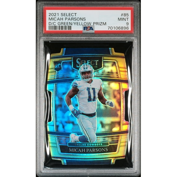 Micah Parsons 2021 Select Green/Yellow Prizm Die-Cut Rookie Card #85 PSA 9 Mint