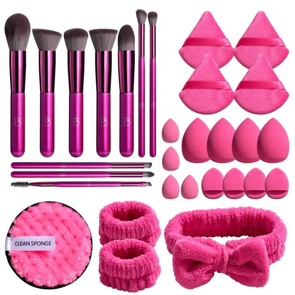 Set de brochas de maquillaje BS-MALL, 30 unidades, con toallitas para lavar la cara