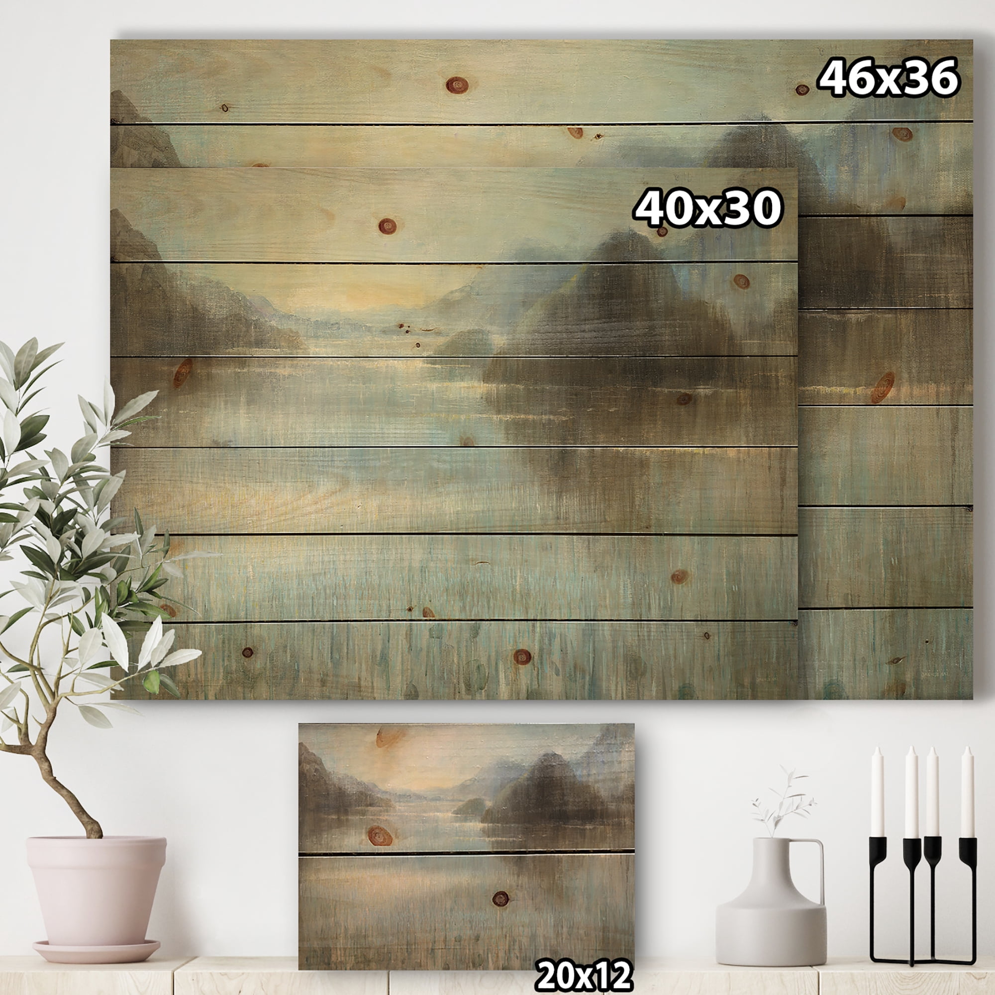 Designart 'Vue from Lase House' Lake House Print on Natural Pine Wood