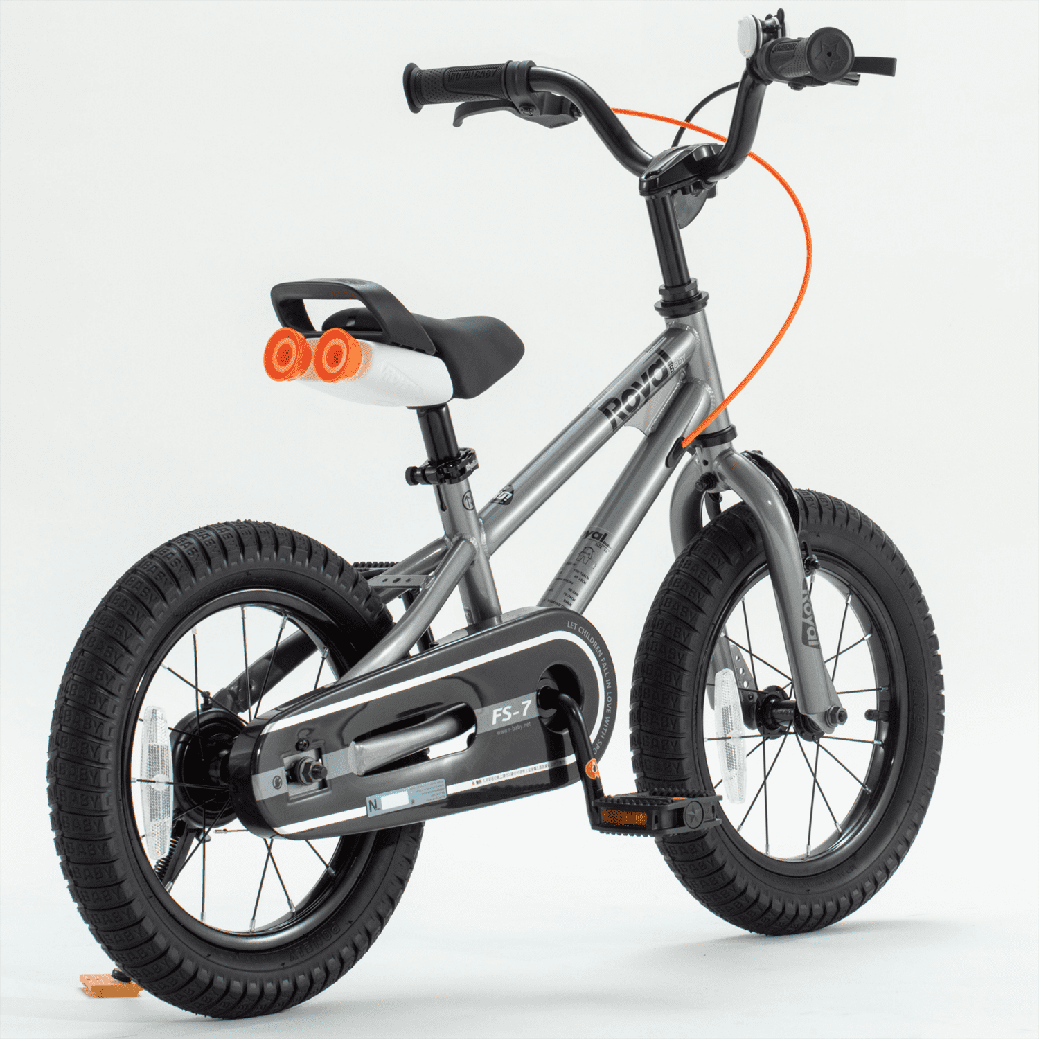 Royalbaby Freestyle 7 Kids Bike Toddlers 14 Inch Wheel Dual Handbrakes Bicycle Beginners Boys Girls Ages 3-5 Years, Kickstand and Water Bottle Included, Gray