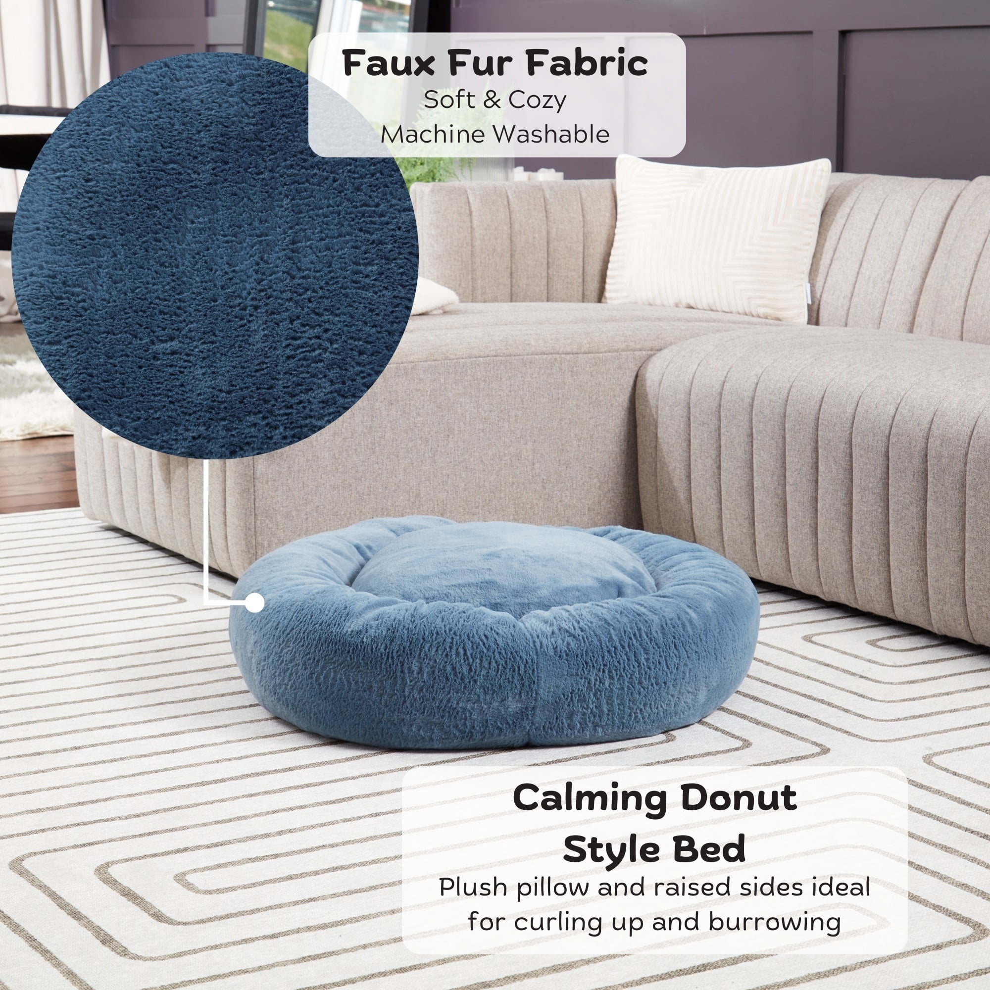 Ryder Faux Fur Cuddler Donut Bed, Medium, Kerry Blue