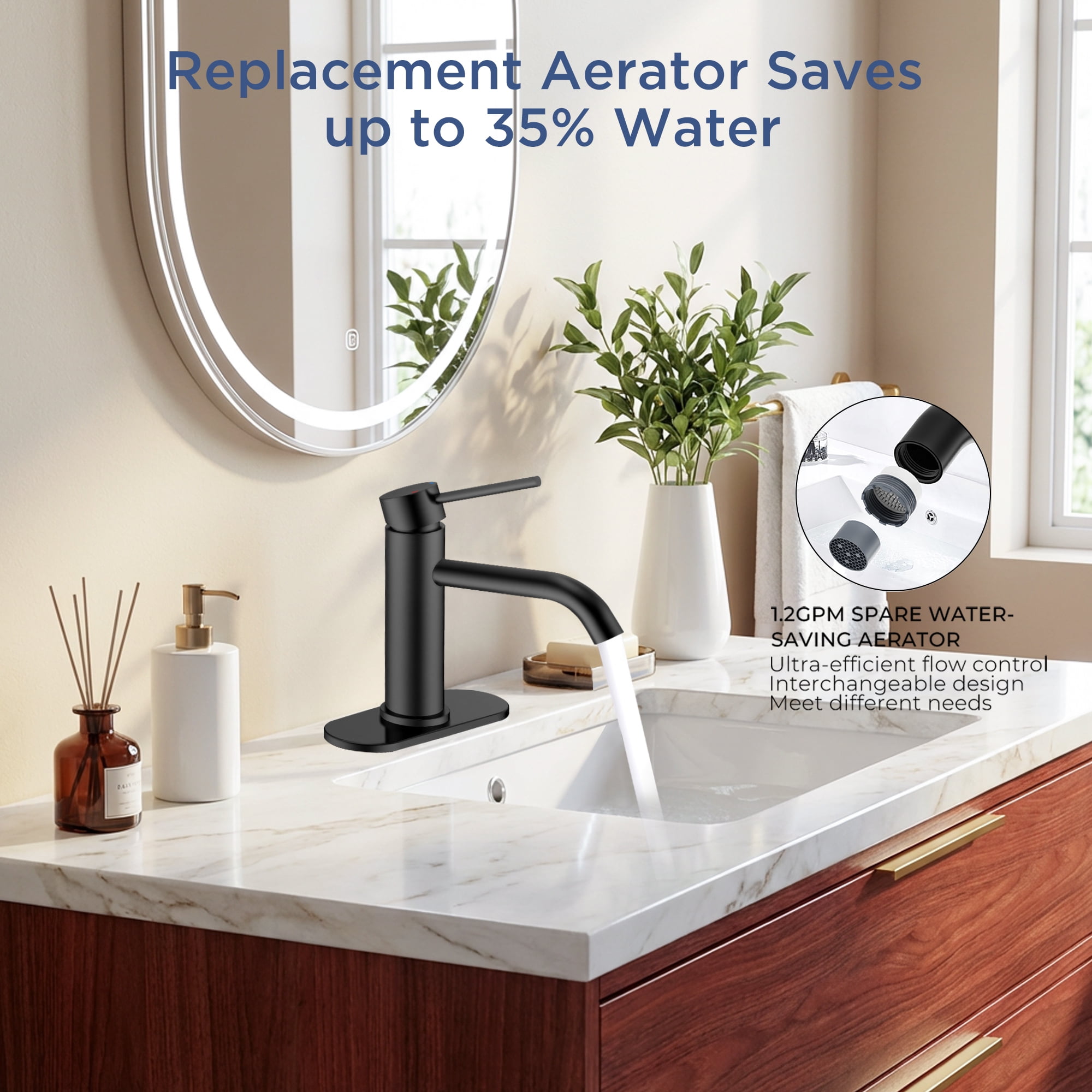 TVOFEK Black Bathroom Faucet 3 Hole, Single Handle Bathroom Sink Faucets with Metal Pop up Drain, Deck Plate and Supply Hoses for Vanity RV Restroom