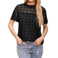 thumbnail image 5 of ZXSXSY Women Crochet Dots Cutout Short Sleeves Mock Neck Blouse Top, 5 of 12
