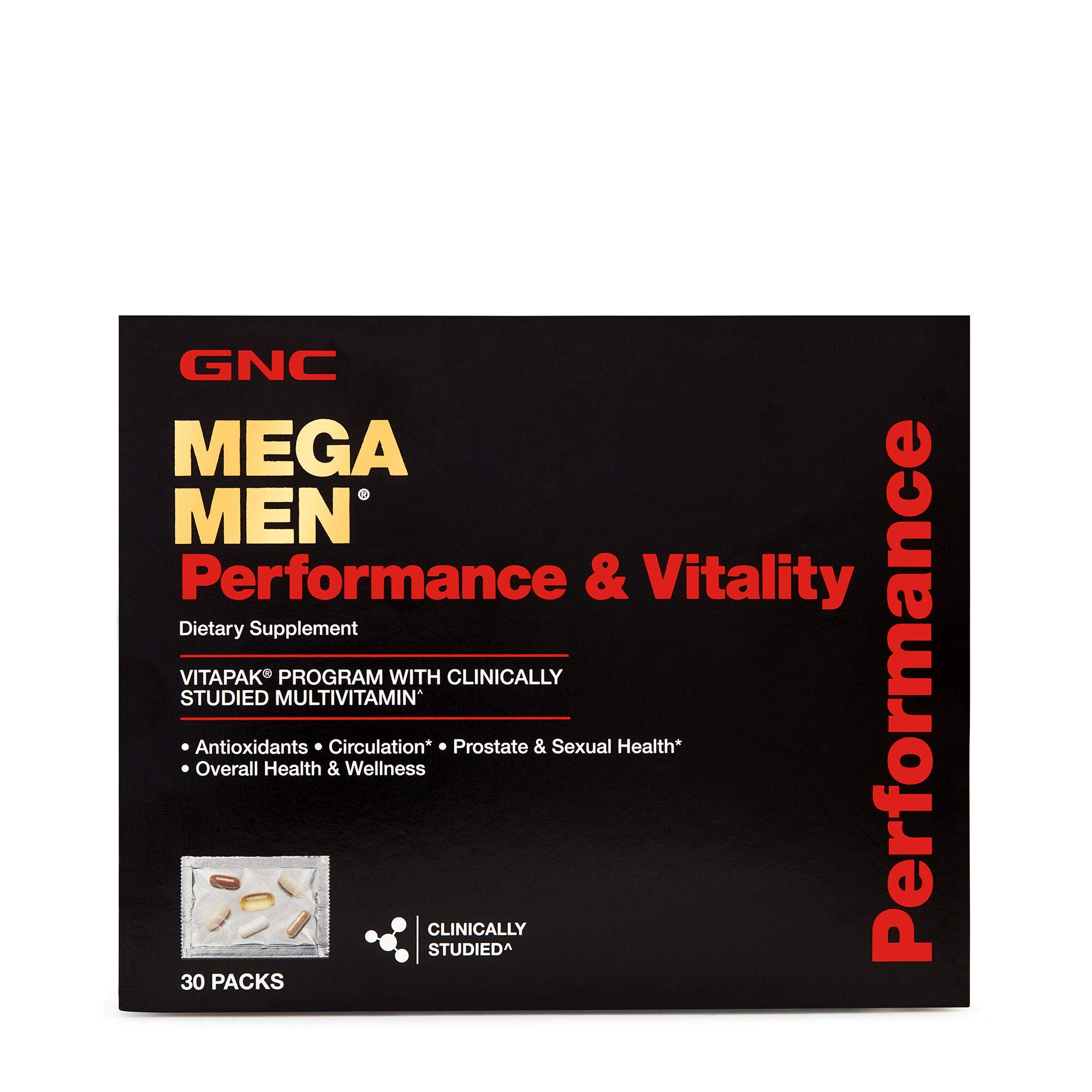 GNC Mega Men Performance and Vitality Daily Multivitamin Vitapak , 30 Count , Prostate & Sexual Health