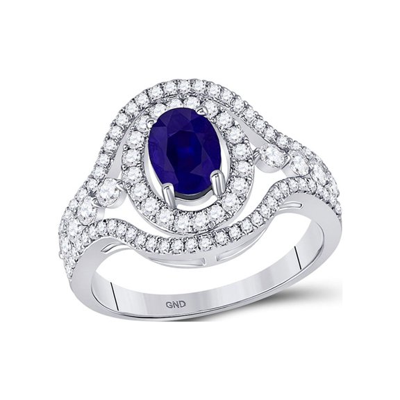FB Jewels 14kt White Gold Womens Oval Blue Sapphire Diamond Solitaire Ring 1-1/2 Cttw