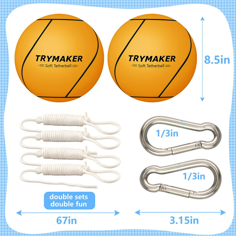 Trymaker Tetherball, 2 Set in 1 Tether Balls and Rope Set for  Kids,Replacement Tetherball for Adults Backyard Outdoors 