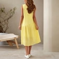 thumbnail image 4 of Dvprdro Solid Cotton Linen Crewneck Sleeveless Midi Dress for Women Ruched Bodice Flared Hem Loose Fit Summer Beach, 4 of 6
