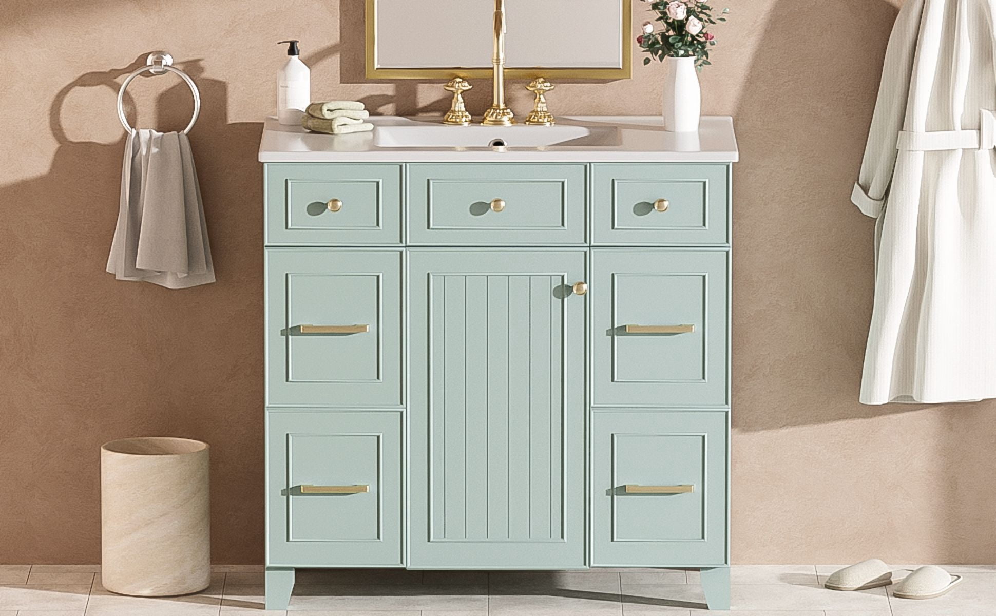 Buffet de cuisine Homy Casa 91 cm vert mousse avec évier en céramique