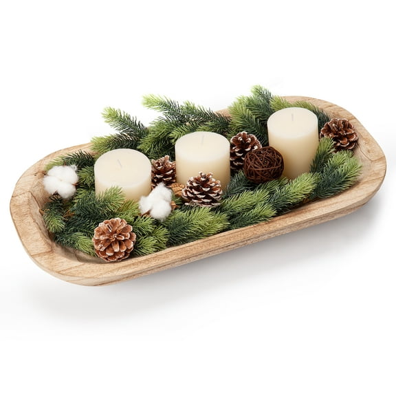 Acaoa Wood Dough Bowl, Hand Carved Wooden Decorative Bow, Table Centerpiece Dining Living Room Home Kitchen Decor Halloween Christmas Decor