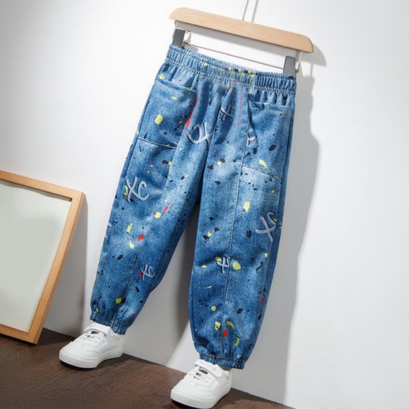 BXSRUTA Toddler Pants Child's Summer Printed Boys and Girls Baby Botton Long Pants Denim Cute Full Length Pants Overalls Toddler Boy Girl Pants, 6T