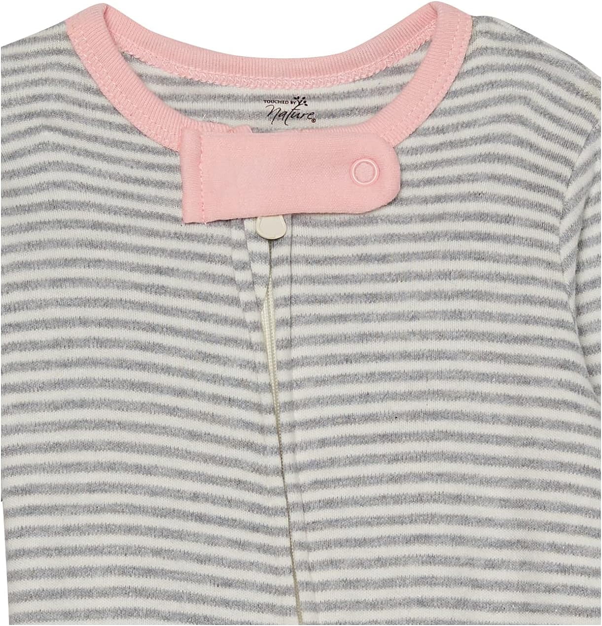 Touched by Nature Baby Girl Organic Cotton Zipper Sleep and Play 3pk, Pink Gray Scribble, 6-9 Months