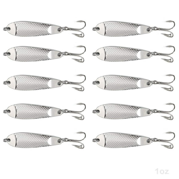 Fish WOW! 10 Pcs Cuillère de Lancer 1oz Leurres Jig Style Hopkin Cuillères Martelées avec un Crochet Triple - Argent