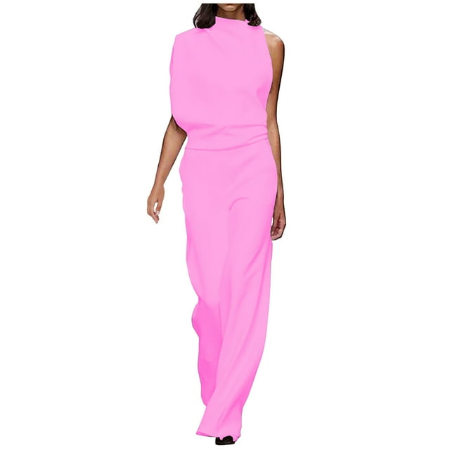 Women's Short Sleeve Mock Neck Elegant Formal Wide Leg Pants Jumpsuit Cold Shoulder Cocktail Business Rompers