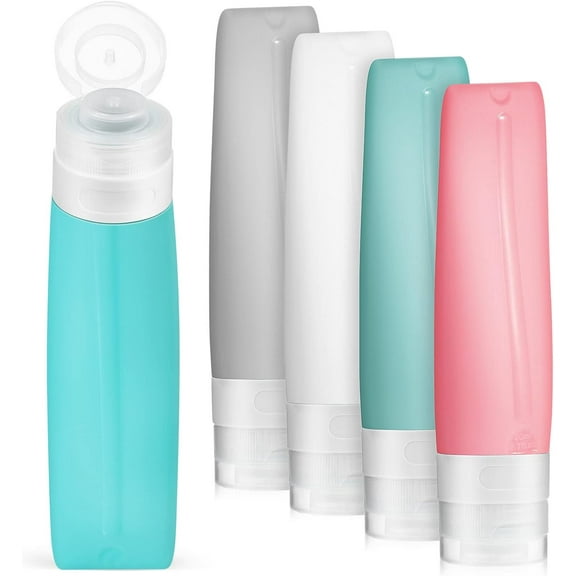 5Pcs Silicone Travel Bottles, Refillable Shampoo and Conditioner Bottles, Squeezable Lotion Liquids Tubes for Business or Personal Travel