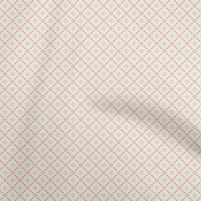 oneOone Polyester Spandex Orange Fabric Bone & Paw Sewing Material Print Fabric By The Yard 56 Inch Wide
