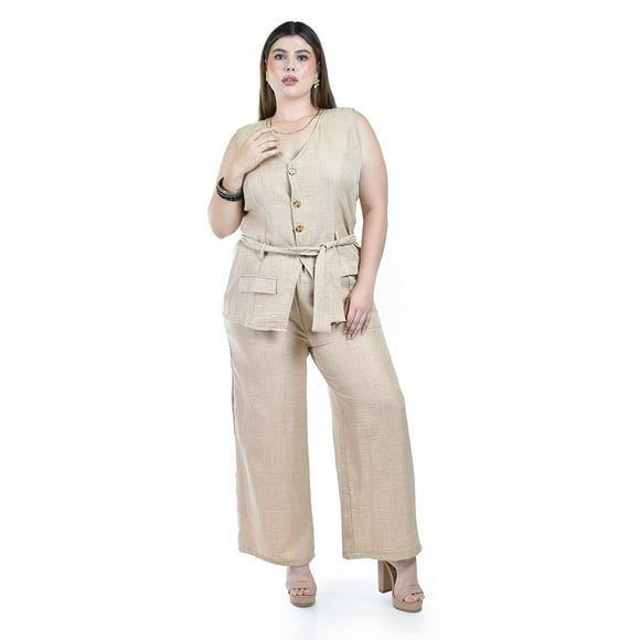 Set sin mangas con cinto Roman Fashion /Tallas Extras, 4135 (Beige) beige 42