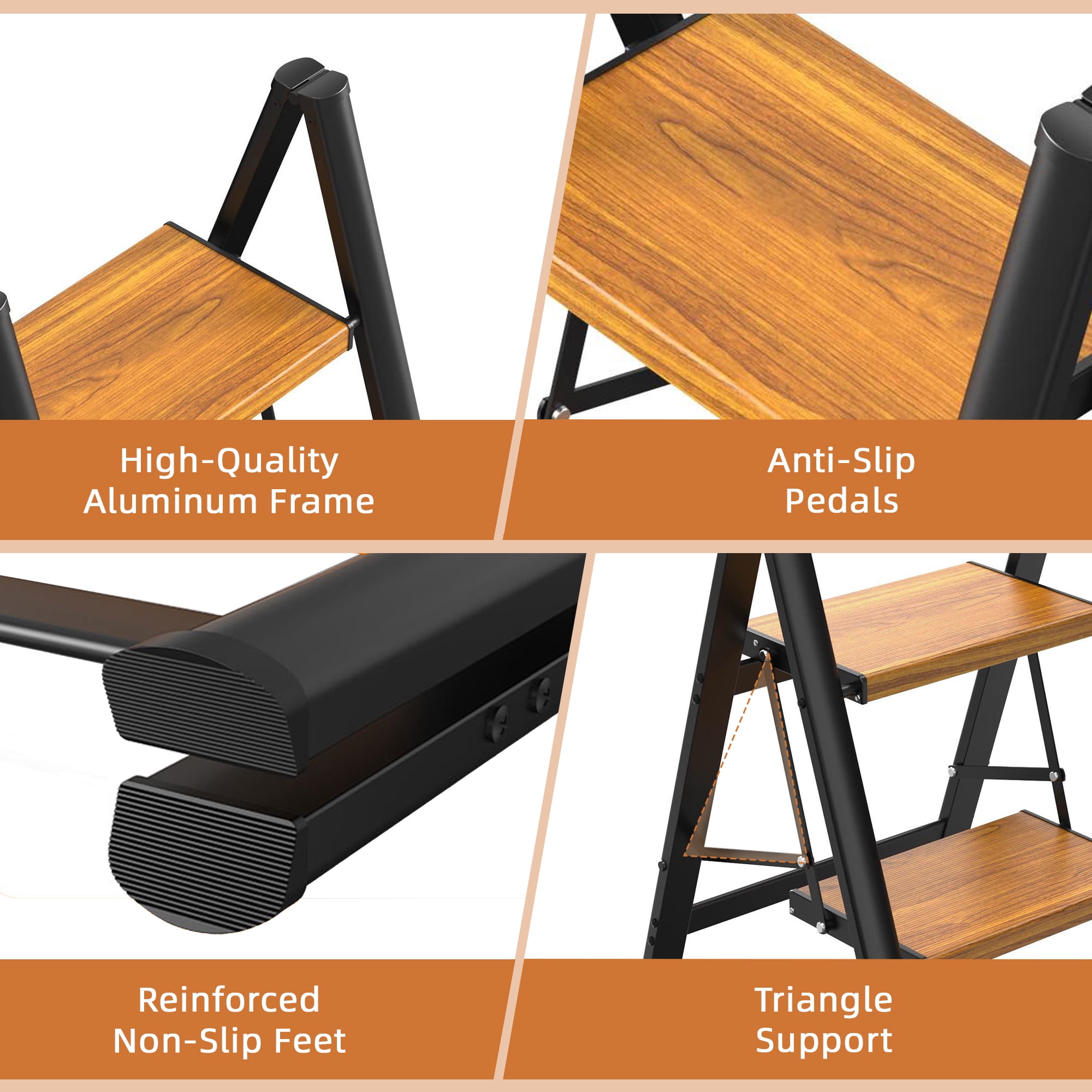 LevLad 2 Step Ladder,Lightweight Metal Folding Step Stool with Anti-Slip Wide Pedal,330lbs Capacity, for Kitchen, Office