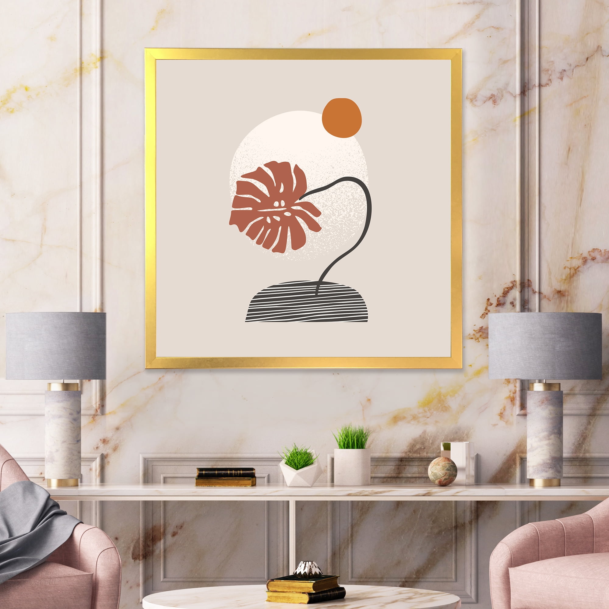 Designart 'Abstract Geometry Shapes and Tropical Palm Leaf III' Modern Framed Art Print