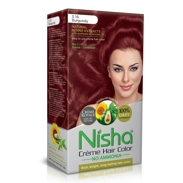 Nisha Permanent Hair Color Creme Highlight with Natural Hair Dye Colour 3.16 Burgundy, 1 Kit
