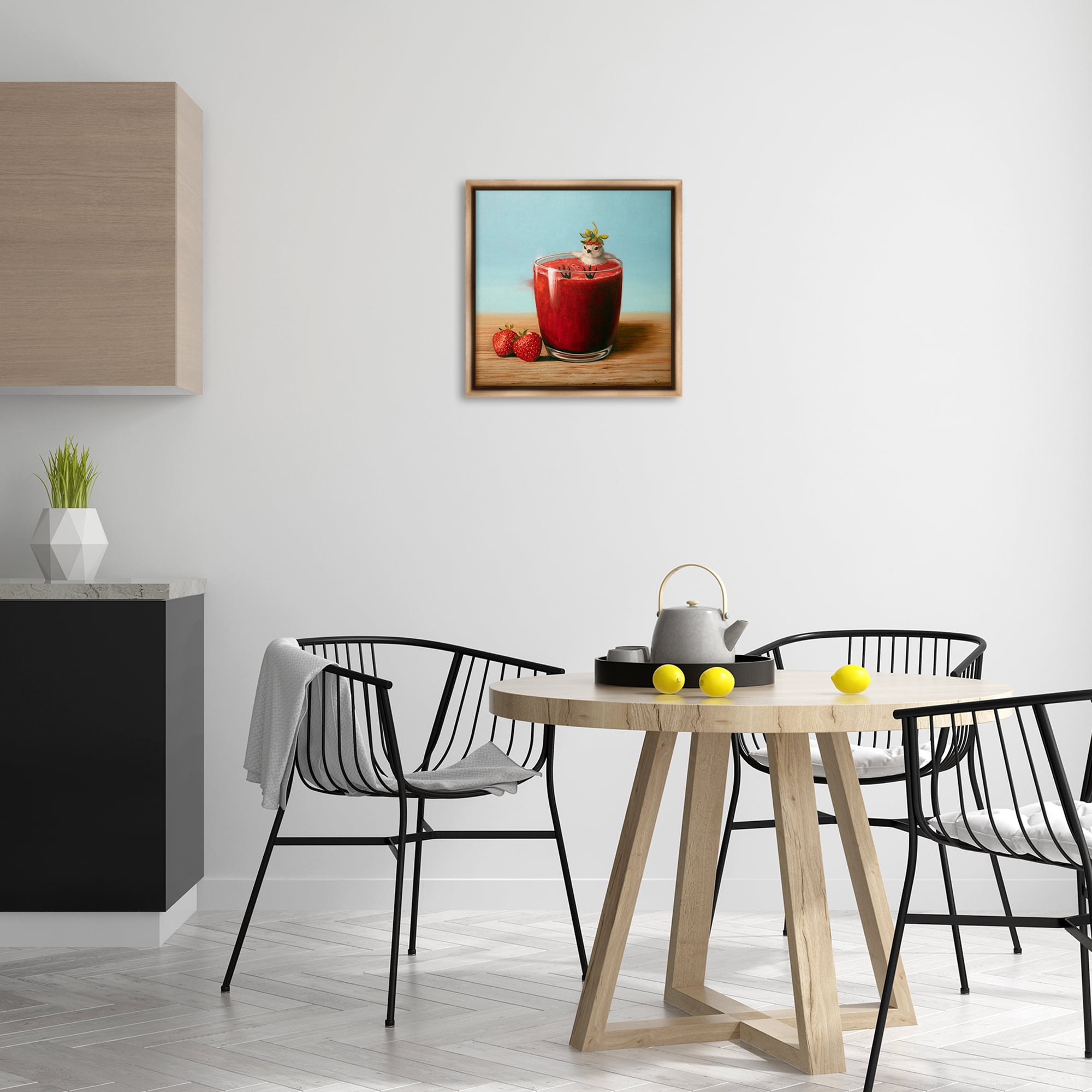 Stupell Industries Bird in Strawberry Drink Food & Beverage Painting Brown Floater Framed Canvas Art Print Wall Art, 18 x 18