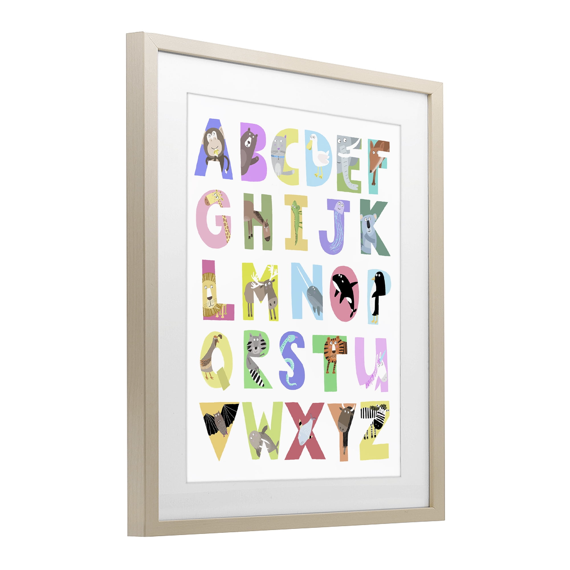 Stupell Industries Alphabet Shapes with Animals Birch Framed Print Under Glass, design by Carla Daly