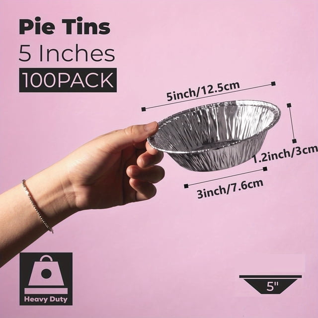 LOVEVER 100 Pack 5” Aluminum Foil Pie Pans 5 Inch Disposable Aluminum Baking Pie Pan Deep Foil To Go Food Storage Containers Freezer Safe For Catering Packaging