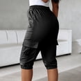 thumbnail image 4 of Cheytotty Womens Cargo Capris, High Waist Drawstring Knee Length, Flap Pockets Summer Black M, 4 of 8