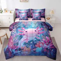 Feelyou Kawaii Pink Axolotl Twin Bedding Sets 7-Piece, Coral Sealife Bedding Comforter Set