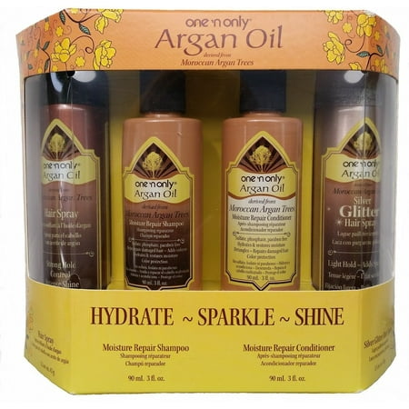 Precious Moroccan Argan Oil - one'n only ARGAN OIL 4-Piece Set * HYDRATE, SPARKLE & SHINE *, Argan Oil Travel/Trial Size 4-Piece Set in Box that help hydrate, moisturize and add shine to your hair. By Moroccan Argan