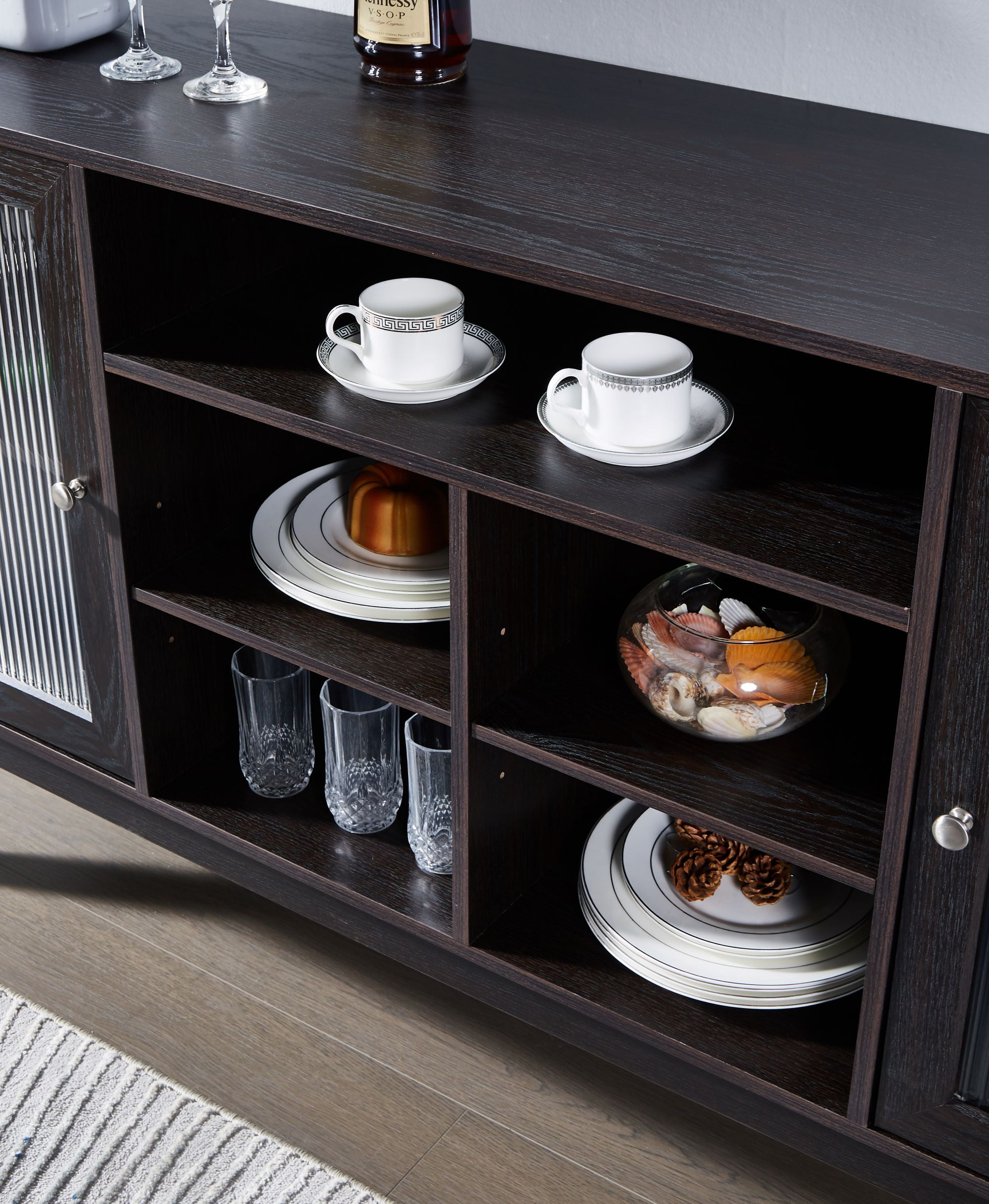 Aukfa Storage Cabinets Modern Kitchen Cabinets for Living Room Dining Room(59.8x15.8X33.5 ), Brown