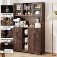 thumbnail image 6 of Blotout 47" Wide Kitchen Pantry Storage Cabinet with Charging Station & Microwave Stand, Tall Fluted Kitchen Hutch Cabinet, Double Tilt Out Trash Can Cabinet 10X2 Gallon, 6 of 9