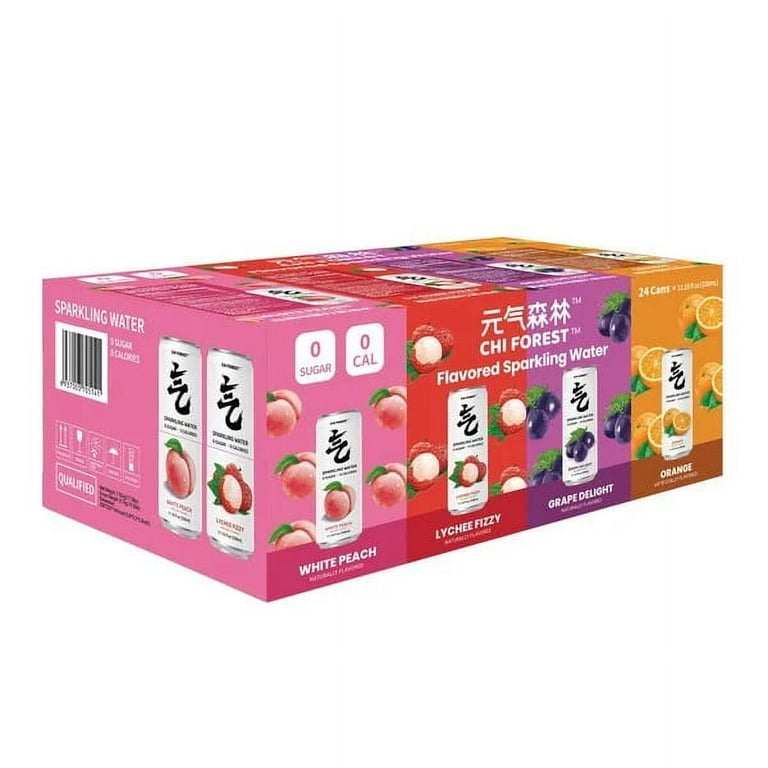 Chi Forest Flavored Sparkling Water, 24 Pack, White Peach, Lychee